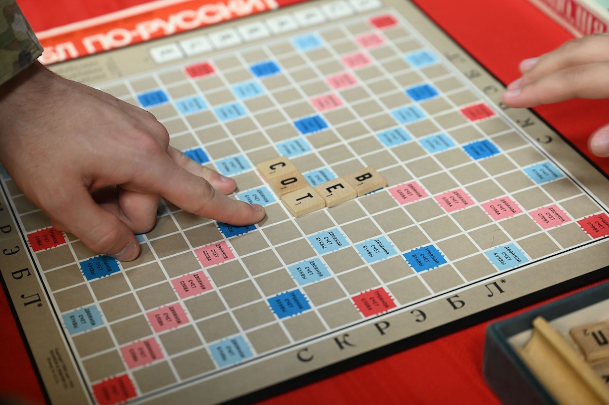 Members of the 17th Training Wing play word games using the Cyrillic alphabet at Angelo State University and Goodfellow Air Force Base Language and Culture Fair in San Angelo, Texas, April 27, 2023. The attendees learned about different languages and were able to experience different cultures from where that language was spoken. (U.S. Air Force photo by Airman 1st Class Zach Heimbuch)