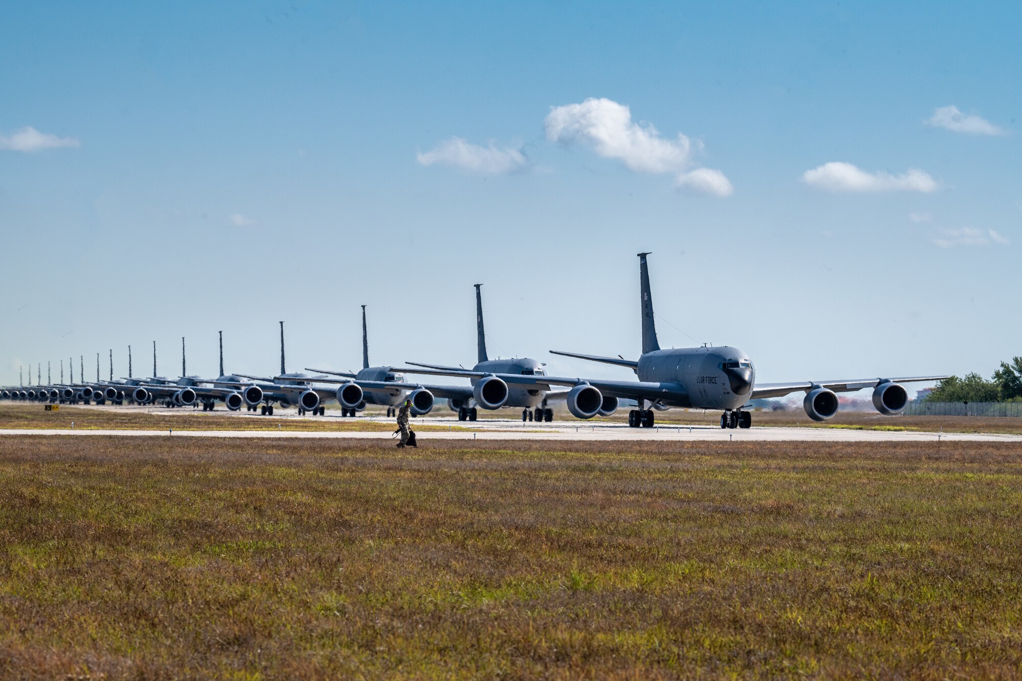 KC-135 Stratotankers assigned to the 6th and 927th Air Refueling Wings taxi down the flightline during Operation Violent Storm at MacDill Air Force Base, Fla., April 26, 2023.