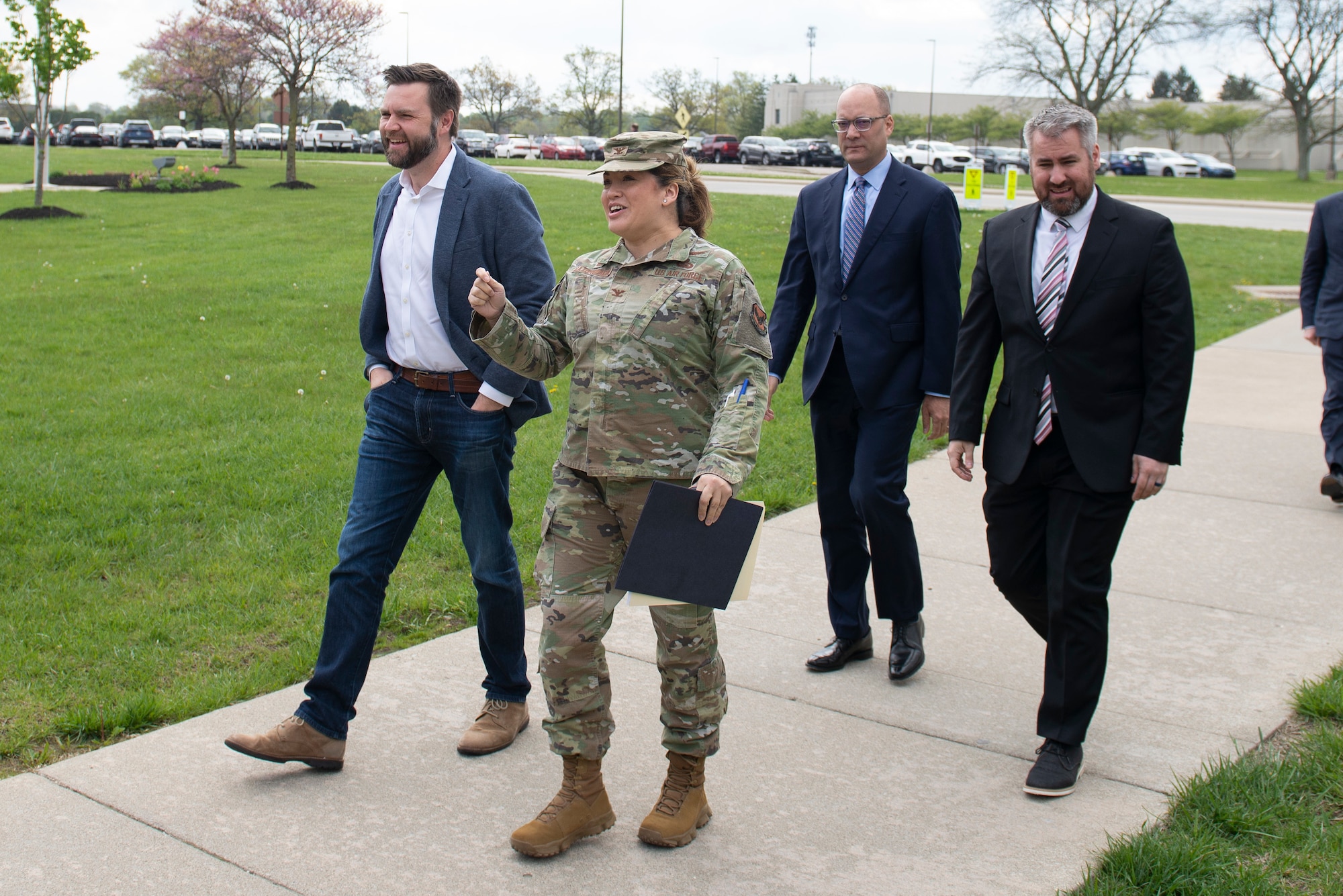 Sen. JD Vance speaks with U.S. Air Force Col. Ariel Batungbacal, National Air and Space Intelligence Center commander, as they make their way inside the Center at Wright-Patterson Air Force Base, Ohio, April 24, 2023. During the visit, Batungbacal walked the senator through NASIC’s mission, highlighting the Center’s deep expertise and close partnership with other units at Wright-Patt. Vance also received an intelligence briefing while members of his staff toured NASIC’s new addition – Intelligence Production Center III. (U.S. Air Force photo by Staff Sgt. Samuel Earick)