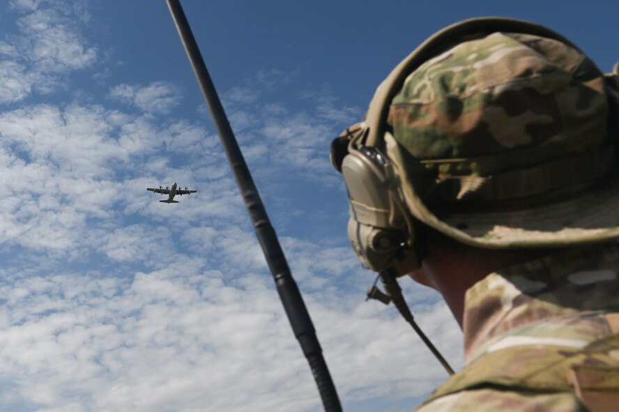 U.S. Air Force Special Tactics operators, assigned to the 24th Special Operations Wing, conduct military free fall operations from an MC-130H Combat Talon II, assigned to the 15th Special Operations Squadron during Emerald Warrior 23 at Eglin Range, Florida on April 24, 2024.