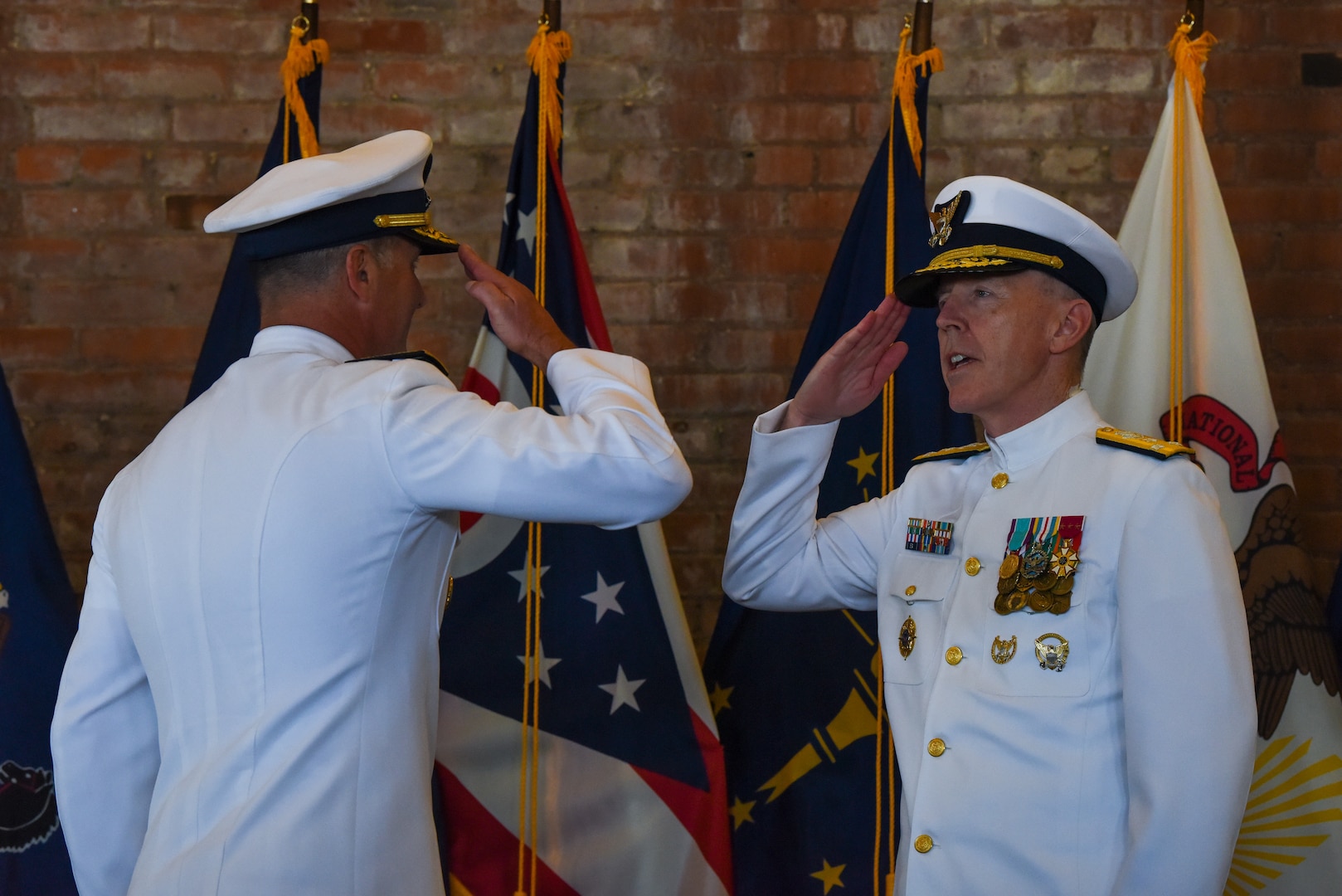 Two individuals saluting
