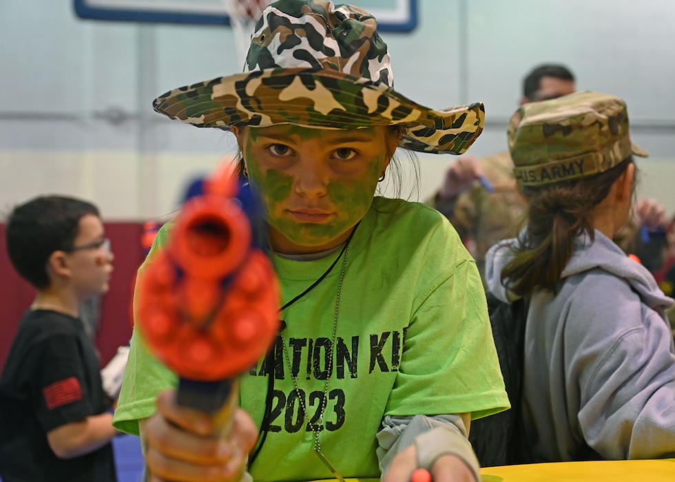 Kids participate in Nerf operations as part of Operation Kids at Goodfellow Air Force Base, Texas, April 29, 2023. The objective of the operation was for children to have as much fun as possible. (U.S. Air Force photo by Airman 1st Class Zach Heimbuch)