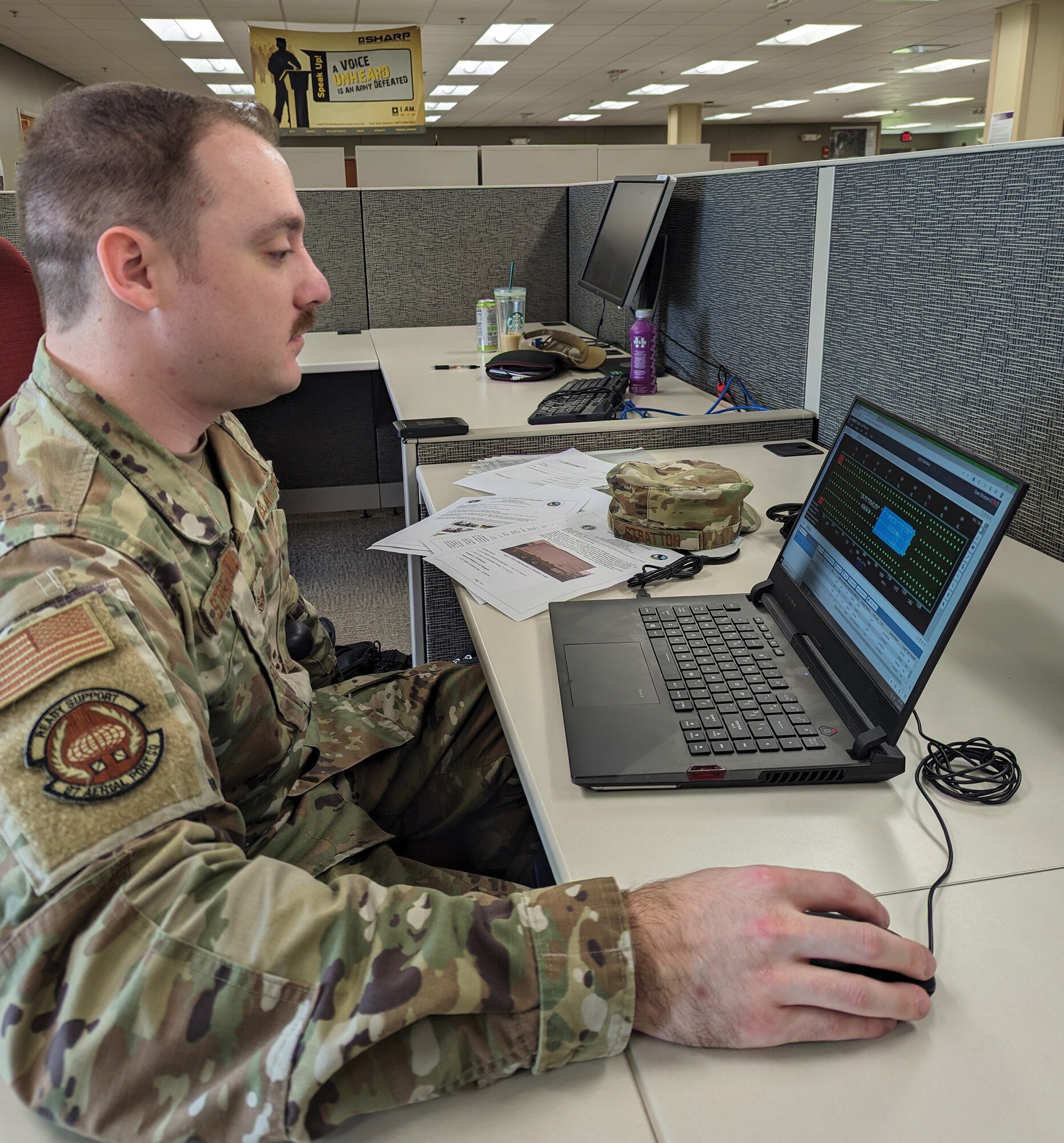 Staff Sgt. Sean Stratton, 87th Aerial Port Squadron load planner, if the 445th Airlift Wing August Spotlight Performer.