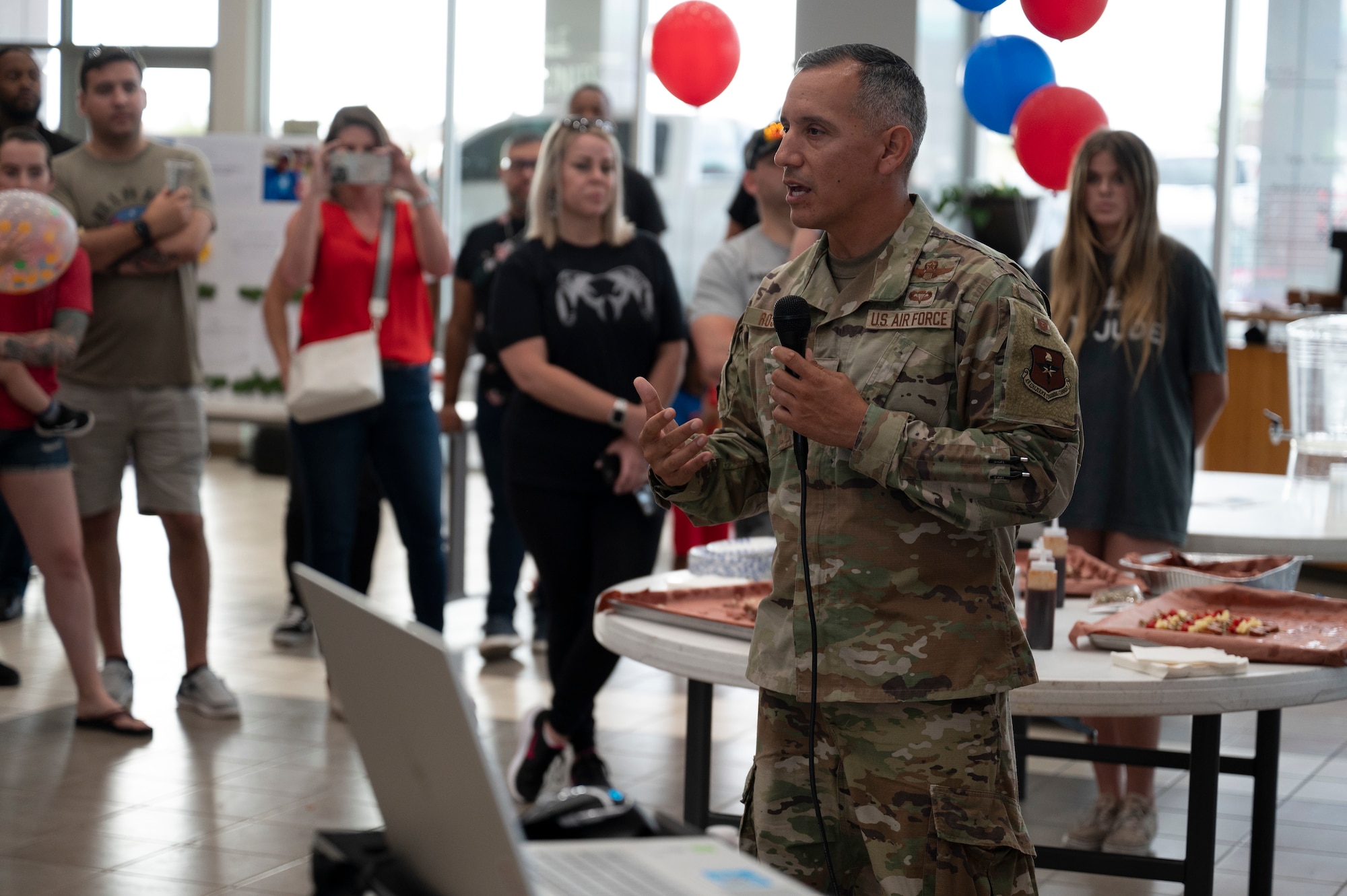 U.S. Air Force Col. Alfred Rosales, 49th Wing deputy commander, gives a speech during the closing ceremony of the Casa’s Big Give at the Casa Auto Group, Alamogordo, New Mexico, July 28, 2023. The Big Give is an annual event recognizing the efforts of the volunteers who complete projects and give back to the community. (U.S. Air Force photo by Airman 1st Class Michelle Ferrari)