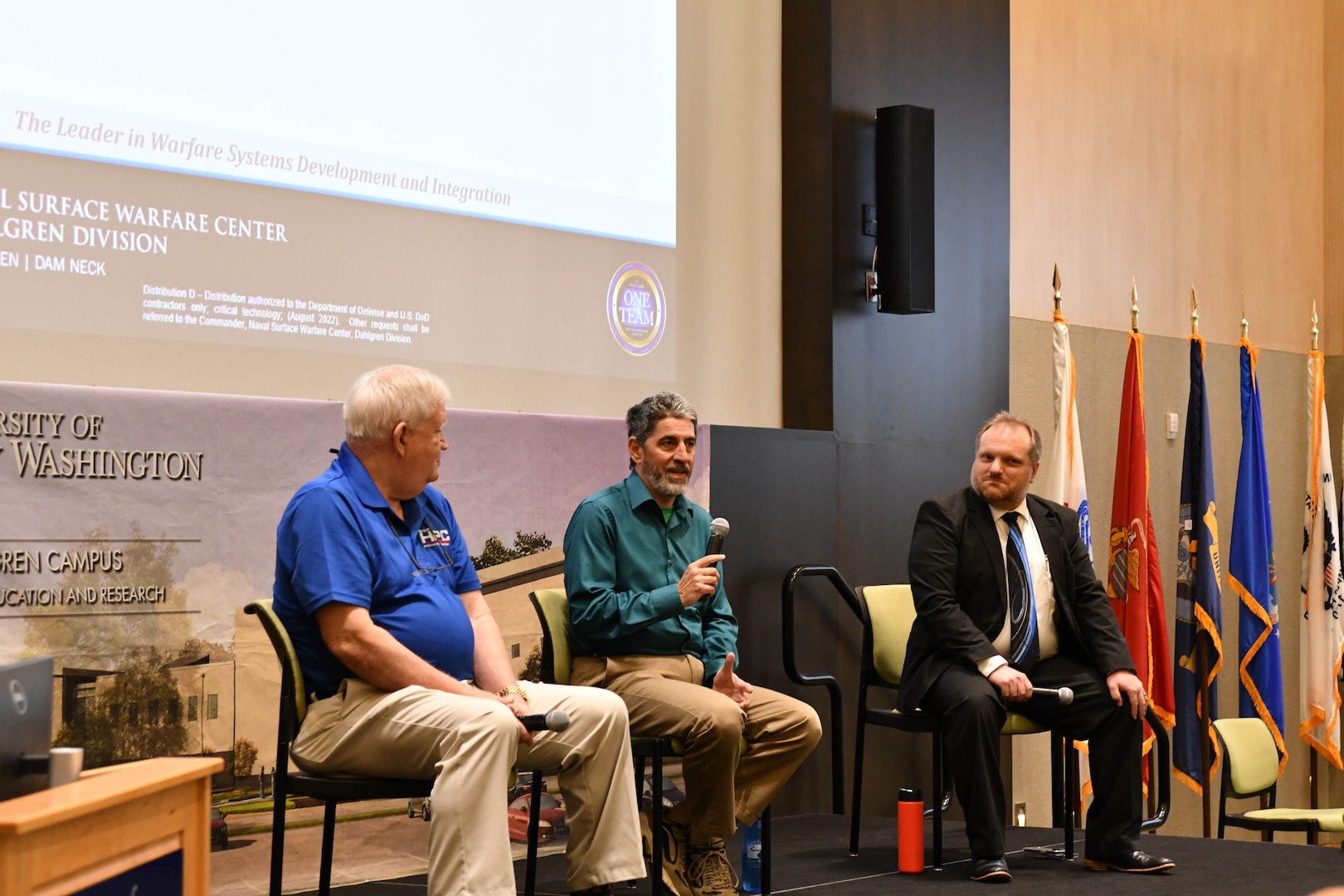 IMAGE: Panelists (left to right) Scott Sundt, Walter Roscello and Leroy Mrozowski discussed digital transformation at the Naval Surface Warfare Center Dahlgren Division Modeling and Simulation (M&S) Community of Interest M&S Summit July 26 at the University of Mary Washington’s Dahlgren Campus.
