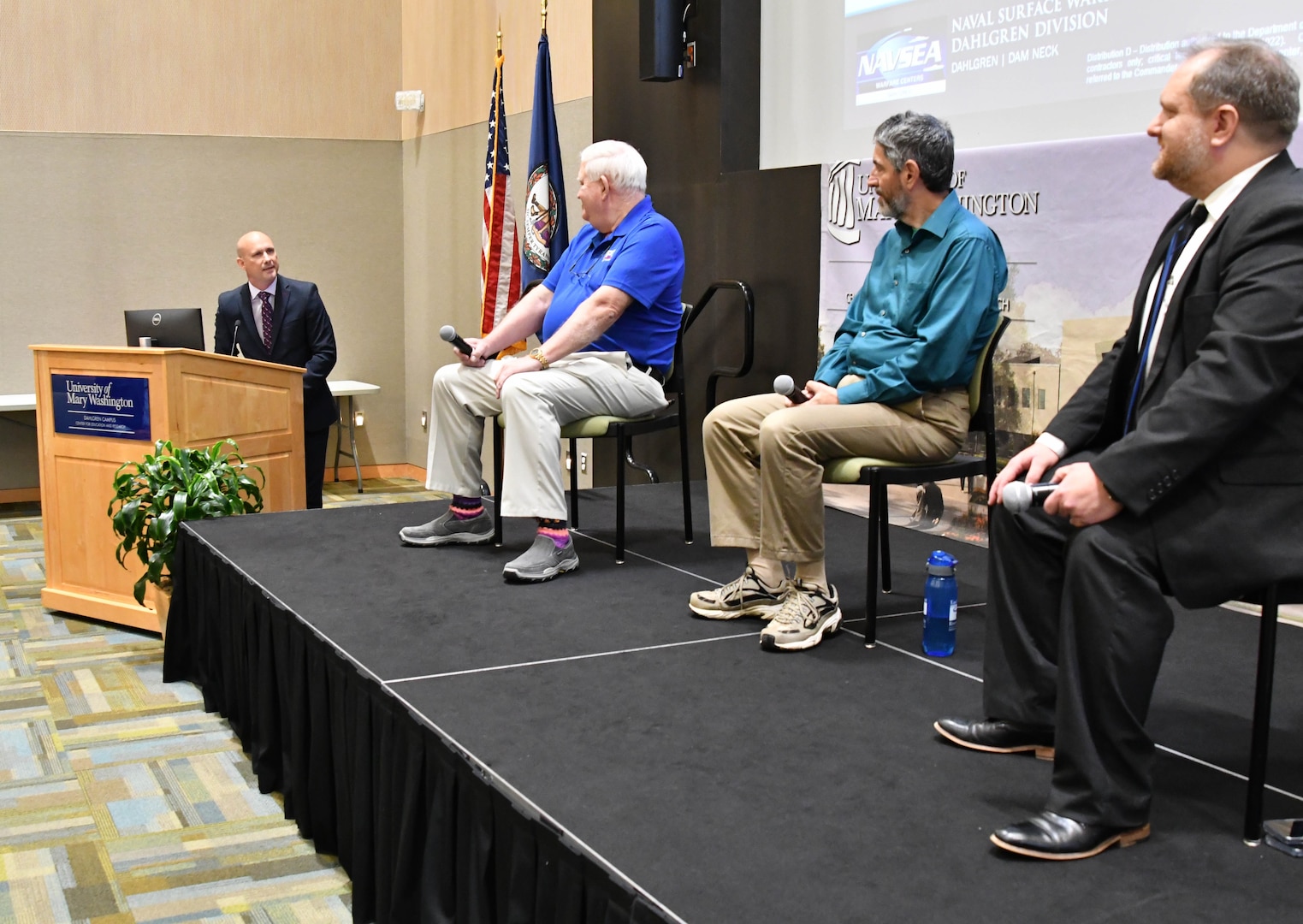 IMAGE: Sam Koski (far left), Deputy Director for Warfare Integration Digital Warfare Office at Naval Surface Warfare Center Dahlgren Division (NSWCDD), facilitated the panel discussion on day two of the NSWCDD Modeling and Simulation (M&S) Community of Interest M&S Summit July 26 at University of Mary Washington’s Dahlgren Campus.