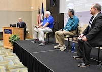 IMAGE: Sam Koski (far left), Deputy Director for Warfare Integration Digital Warfare Office at Naval Surface Warfare Center Dahlgren Division (NSWCDD), facilitated the panel discussion on day two of the NSWCDD Modeling and Simulation (M&S) Community of Interest M&S Summit July 26 at University of Mary Washington’s Dahlgren Campus.