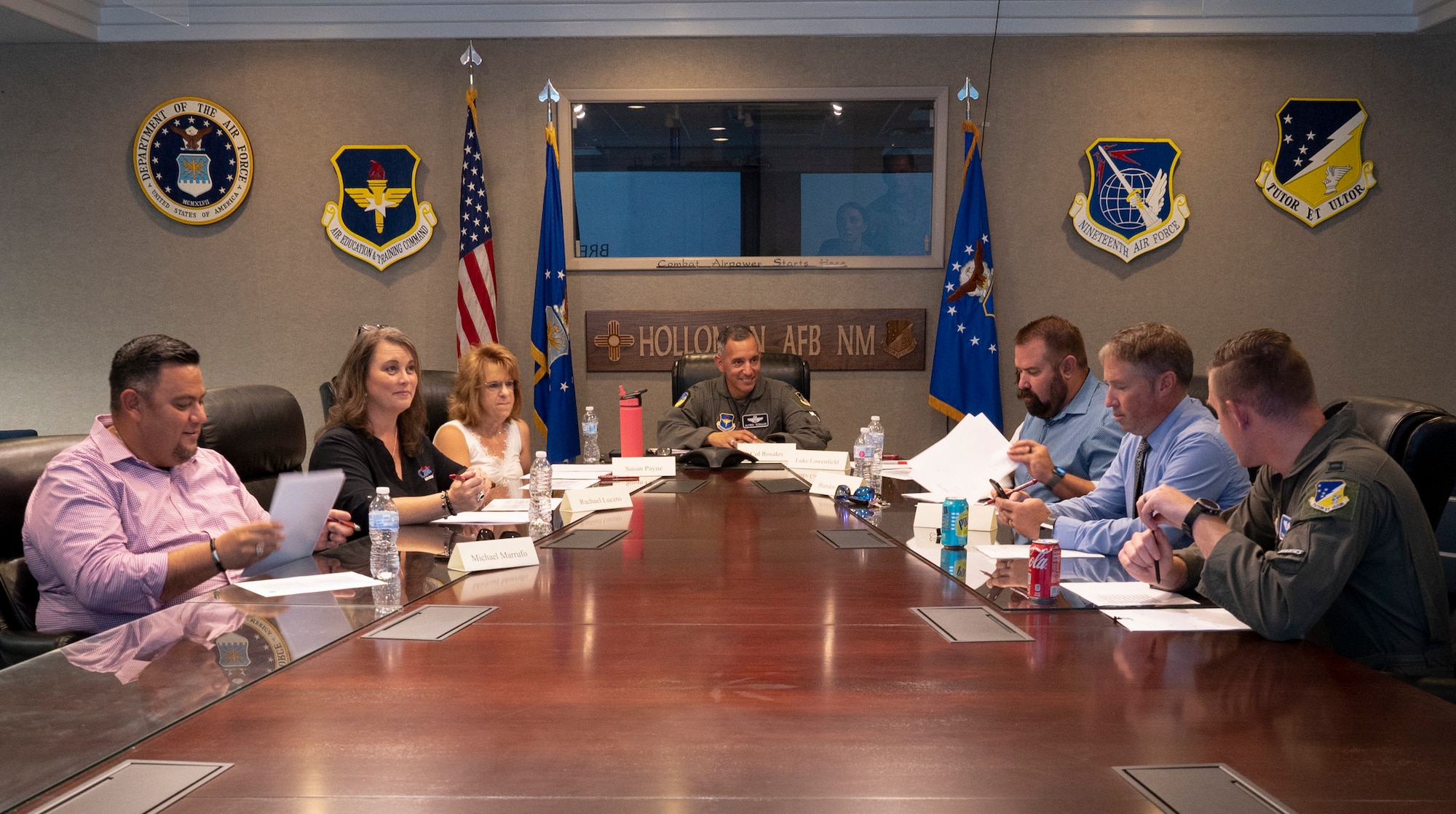 Members from Team Holloman and Casa Auto Group judge Casa’s Big Give large team competition project at Holloman Air Force Base, New Mexico, July 27, 2023. This was the 13th year of the Big Give, an annual event supported by businesses in the local Otero County community funding for community improvement projects. (U.S. Air Force photo by Airman 1st Class Michelle Ferrari)