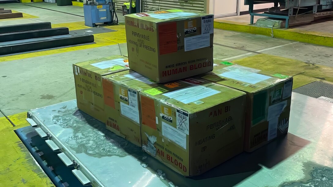 Pictured are boxes of blood and plasma units prior to it being transported from Darwin to Townsville, Australia, July 23, 2023. Talisman Sabre is the largest bilateral military exercise between Australia and the United States advancing a free and open Indo-Pacific by strengthening relationships and interoperability among key allies and enhancing our collective capabilities to respond to a wide array of potential security concerns. (Photo courtesy of the U.S. Army/Released)