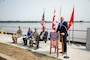 Mitch Landrieu, senior advisor to the President and Infrastructure Coordinator, speaks during a groundbreaking ceremony held near Hannibal, Missouri, for the Lock and Dam 22 Fish Passage Project.