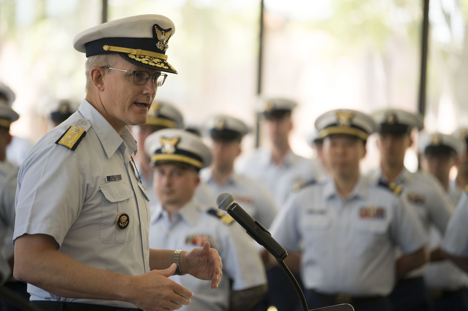 Vice Adm. Peter W. Gautier, Deputy Commandant for Operations, presided over 2003 Cyber Protection Team's establishment ceremony held at Coast Guard Island, Alameda, California, Aug. 1, 2023. The new unit's mission is to provide assessments, hunt cyber threats, and supply incident response capabilities to the Marine Transportation System. (U.S. Coast Guard Photo by Petty Officer 2nd Class Edward Wargo)