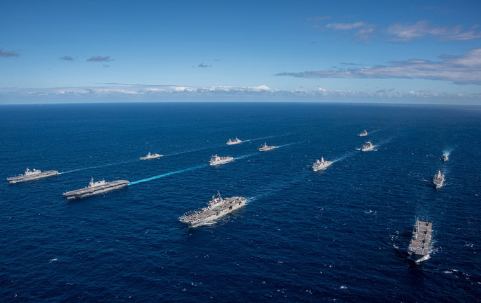 USS America (LHA 6) leads a formation of ships during Talisman Sabre.