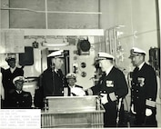 CGC Boutwell - Original caption: "RELIEF OF COMMAND 04 FEB 1972 (L to R) CAPT MURPHY, CAPT LUTZ (SEATED), LCDR PARKER (XO), CAPT BANKS (SEATED), CAPT ANGEL, CAPT LESSING.