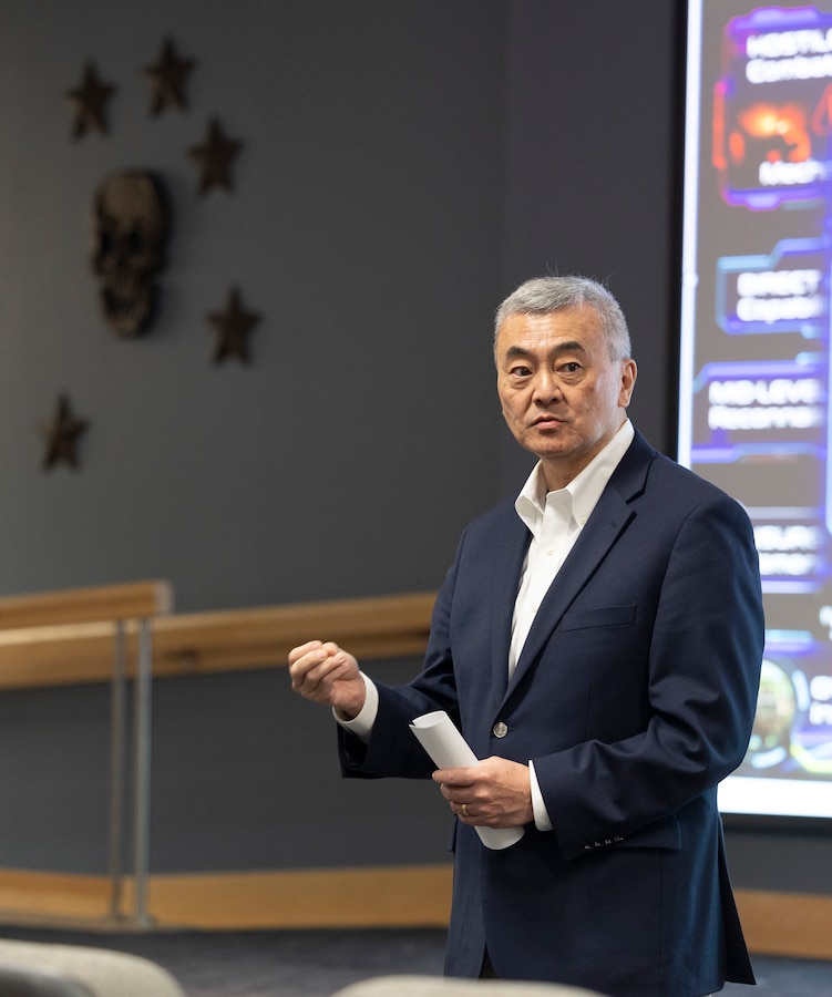 U.S. Army Lt. Gen. Michael K. Nagata speaks to Marine Raiders with Marine Forces Special Operations Command at Cognitive Raider Symposium 2023 on Camp Lejeune, North Carolina, June 22, 2023. CRS is an annual event designed to spur the creative and intellectual thought of members of the command when tackling difficult and advanced problem sets. (U.S. Marine Corps photo by Cpl. Henry Rodriguez)