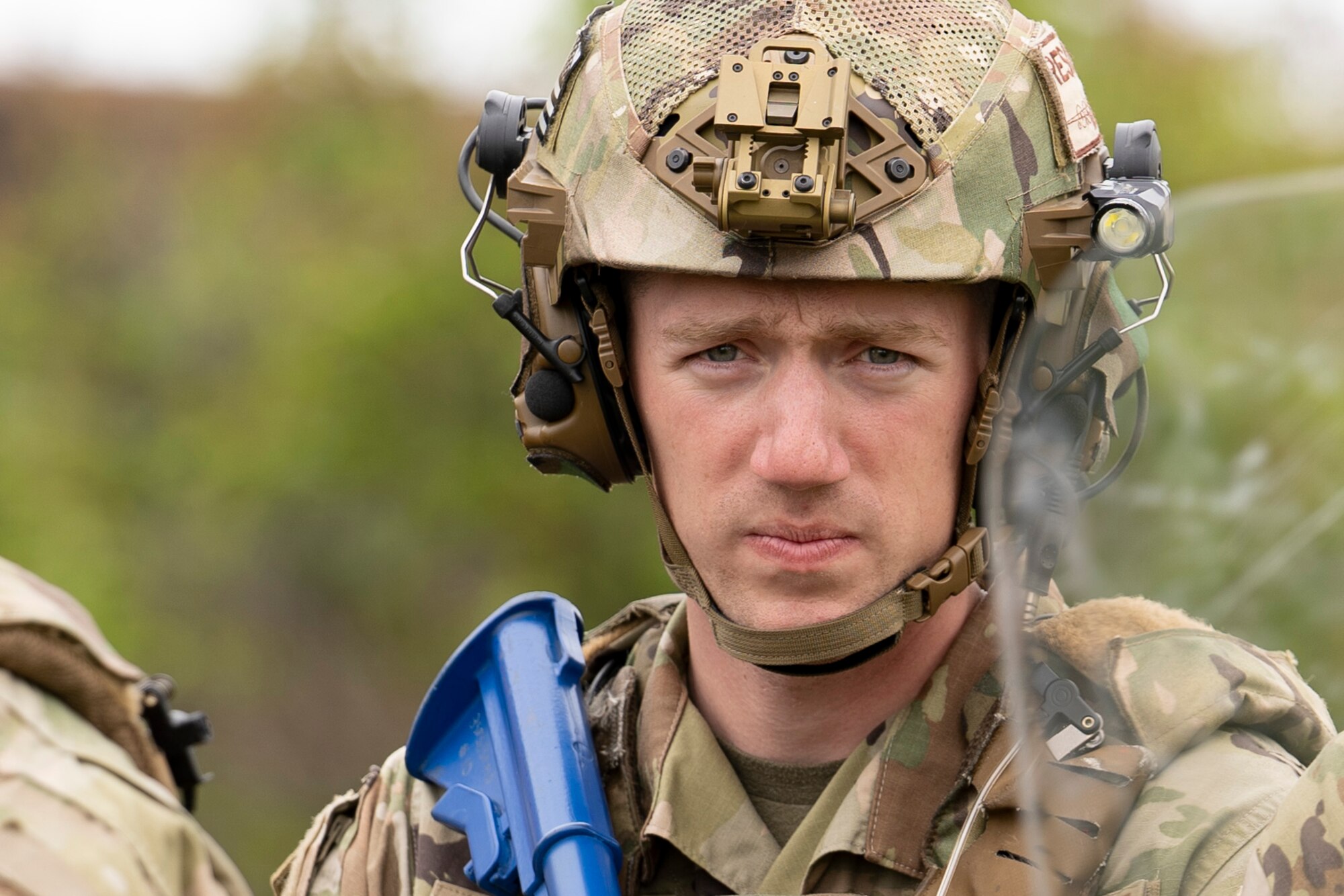 Security Forces Airmen participate in riot-control training.
