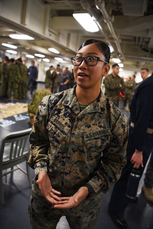 A Marine poses for a photo.