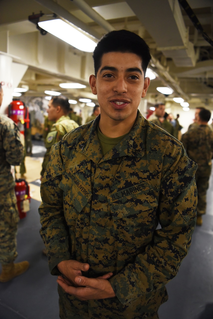 A Marine poses for a photo.