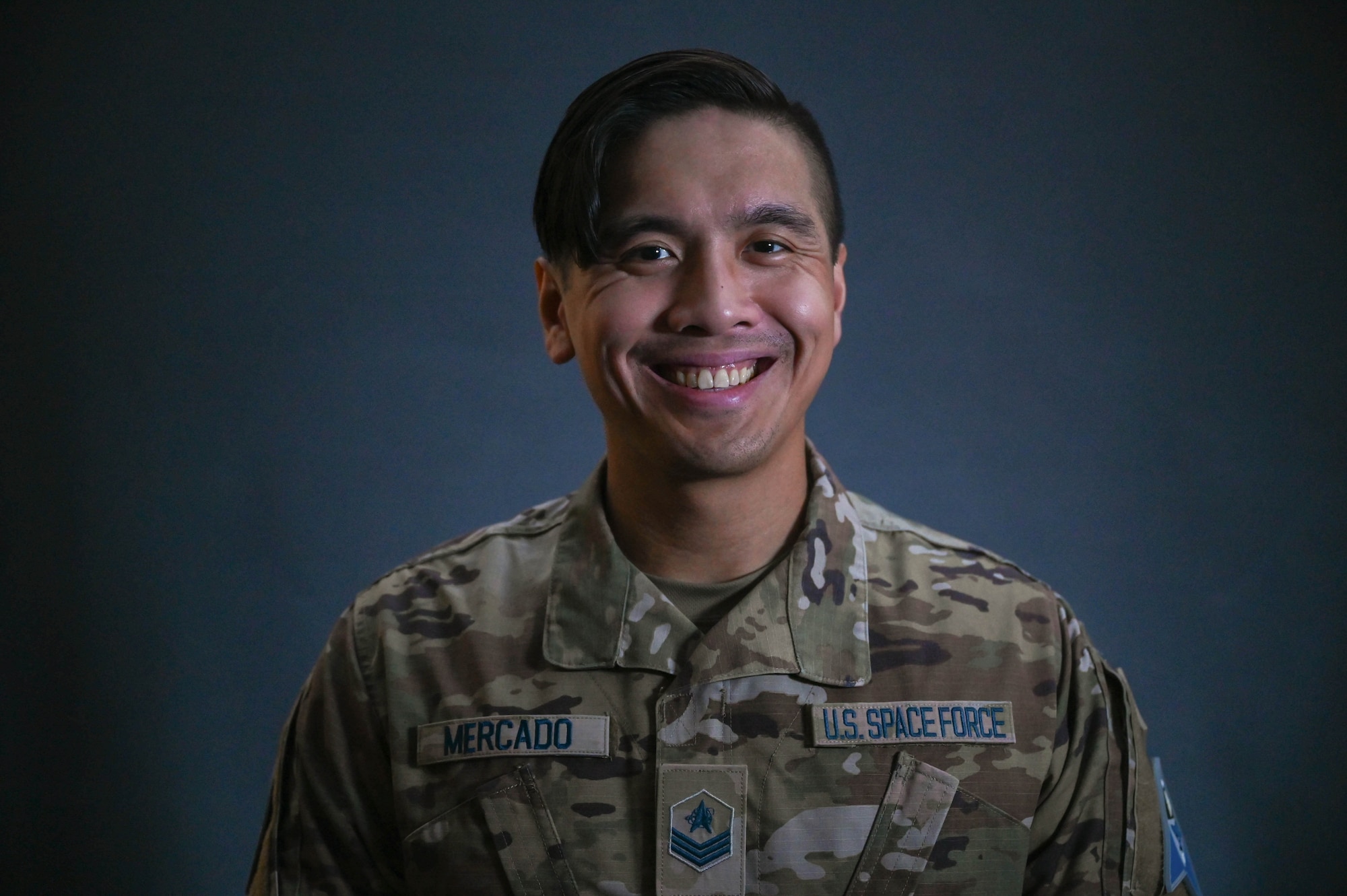 U.S. Space Force Sgt. Marcoricardo Mercado, 645th Cyberspace Squadron defensive cyber operations supervisor poses for a photo at Patrick Space Force Base, Florida, July 5, 2023. The 645th Cyberspace Squadron supports Space Launch Delta 45 by working closely with intel and other agencies to identify and prevent advanced, persistent threats interfering with launch capabilities. (U.S. Space Force photo by Senior Airman Samuel Becker)