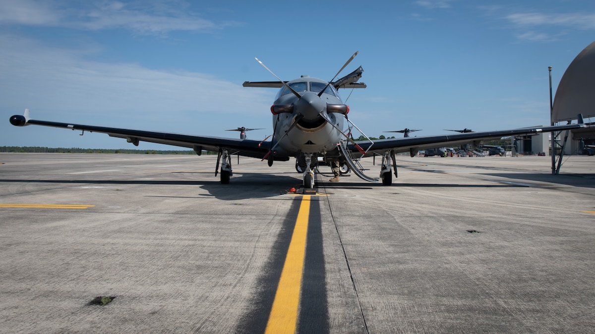 A U-28A Draco assigned to the 319th Special Operations Squadron is parked on the flightline at Hurlburt Field, Florida