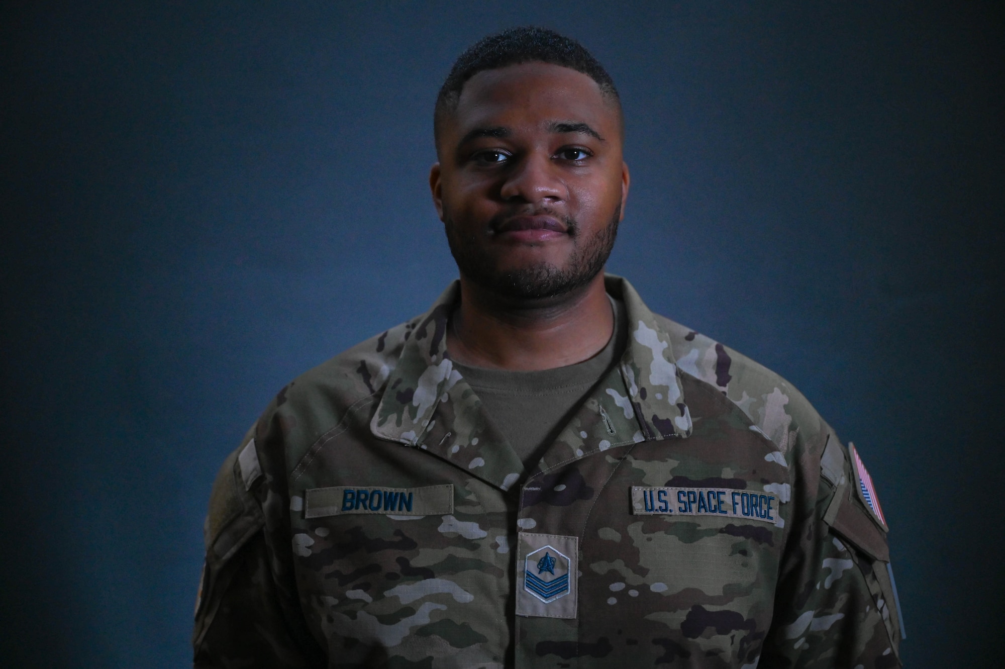 U.S. Space Force Sgt. Dwight Brown, 645th Cyberspace Squadron defensive cyber operations supervisor poses for a photo at Patrick Space Force Base, Florida, July 5, 2023. The 645th Cyberspace Squadron supports Space Launch Delta 45 by working closely with intel and other agencies to identify and prevent advanced, persistent threats interfering with launch capabilities. (U.S. Space Force photo by Senior Airman Samuel Becker)