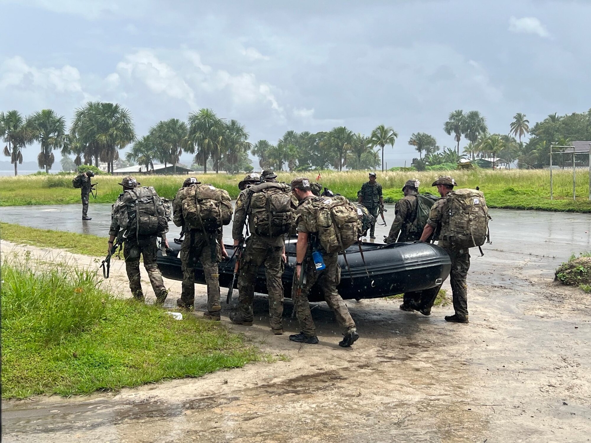 Multinational military partners from Guyana, Mexico, St. Lucia and the U.S. conduct a jungle master instructor course during TRADEWINDS23 Exercise at the Guyana Defense Force Jungle Amphibious Training School, Guyana, July 16, 2023.