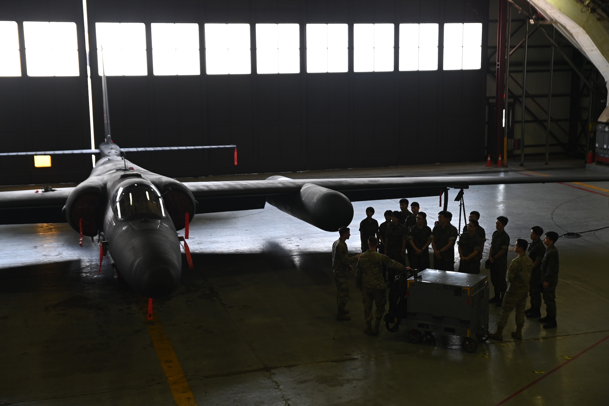 Republic of Korea Air Force interpretation officers in training visit the 5th Reconnaissance Squadron during an immersion tour at Osan Air Base, ROK, July 25, 2023.
