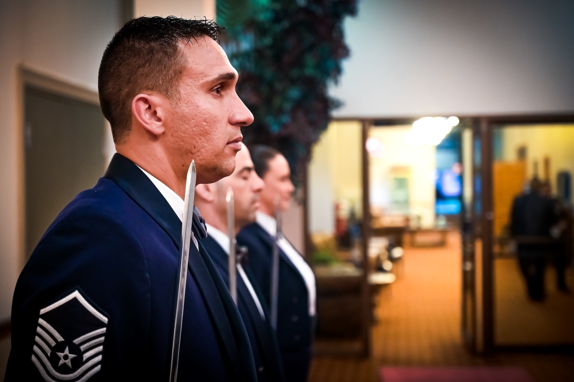 U.S. Air Force Master Sgt. selects assigned to McGuire Air Force Base participate in a Senior Noncommissioned Officer Induction Ceremony held at Joint Base McGuire-Dix-Lakehurst, N.J. on 28 August, 2023. The ceremony is a traditional right of passage used by SNCO's to convey to newly promoted Sergeant's the special pride felt when a service member enters the highest echelon of the NCO Corps.