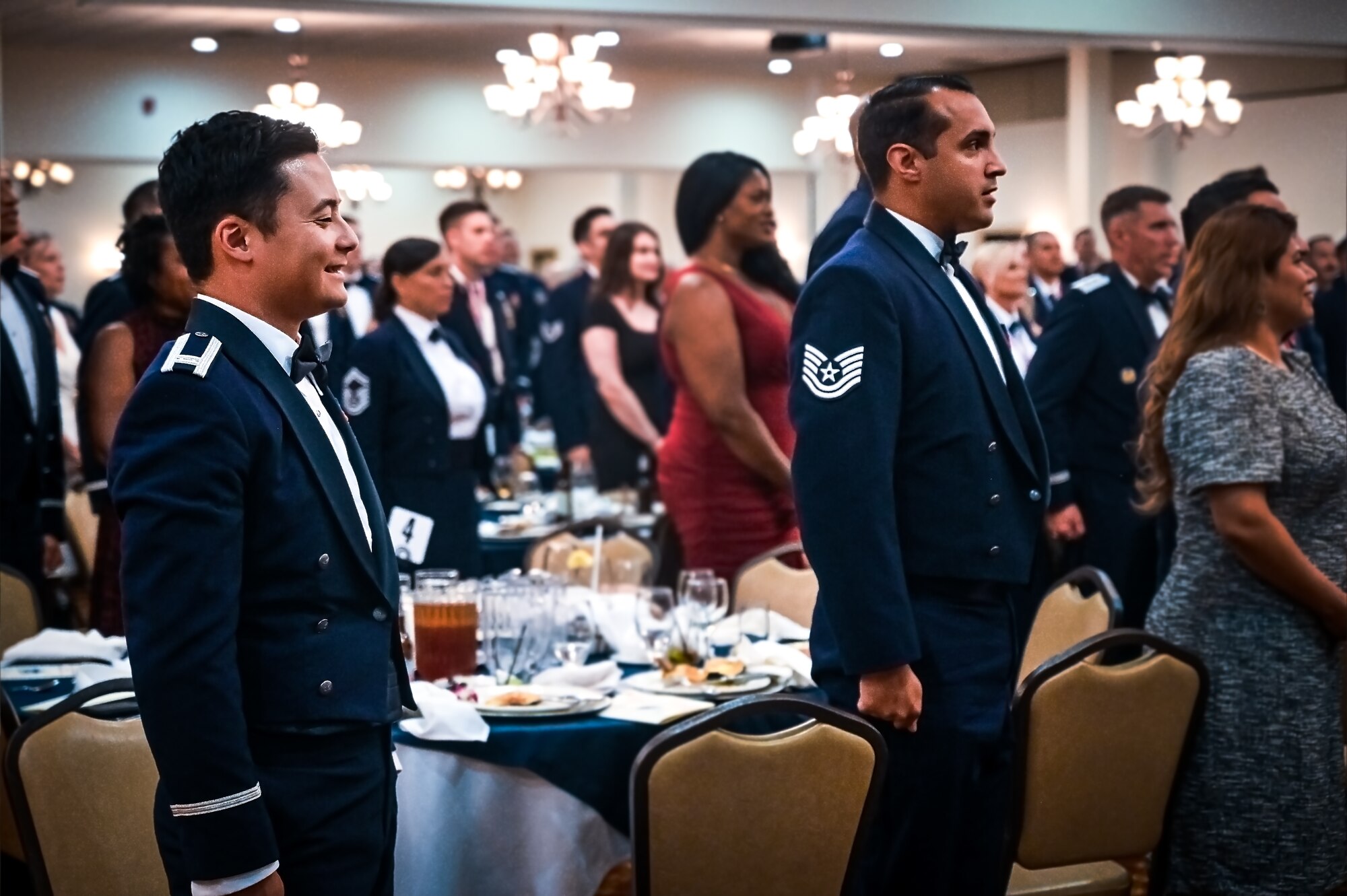 U.S. Air Force Master Sgt. selects assigned to McGuire Air Force Base participate in a Senior Noncommissioned Officer Induction Ceremony held at Joint Base McGuire-Dix-Lakehurst, N.J. on 28 August, 2023. The ceremony is a traditional right of passage used by SNCO's to convey to newly promoted Sergeant's the special pride felt when a service member enters the highest echelon of the NCO Corps.
