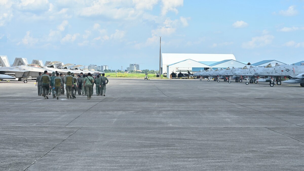 Two U.S. Air Force HC-130J Combat King IIs are being displayed on the flight line during exercise Cope Thunder 23-2 at Clark Air Base, Philippines, July 10, 2023.  Training alongside our Philippine Air Force counterparts allows us to demonstrate a shared vision of maintaining security, stability, prosperity, and peace throughout the Indo-Pacific. (U.S. Air Force photo by Senior Airman William Turnbull)