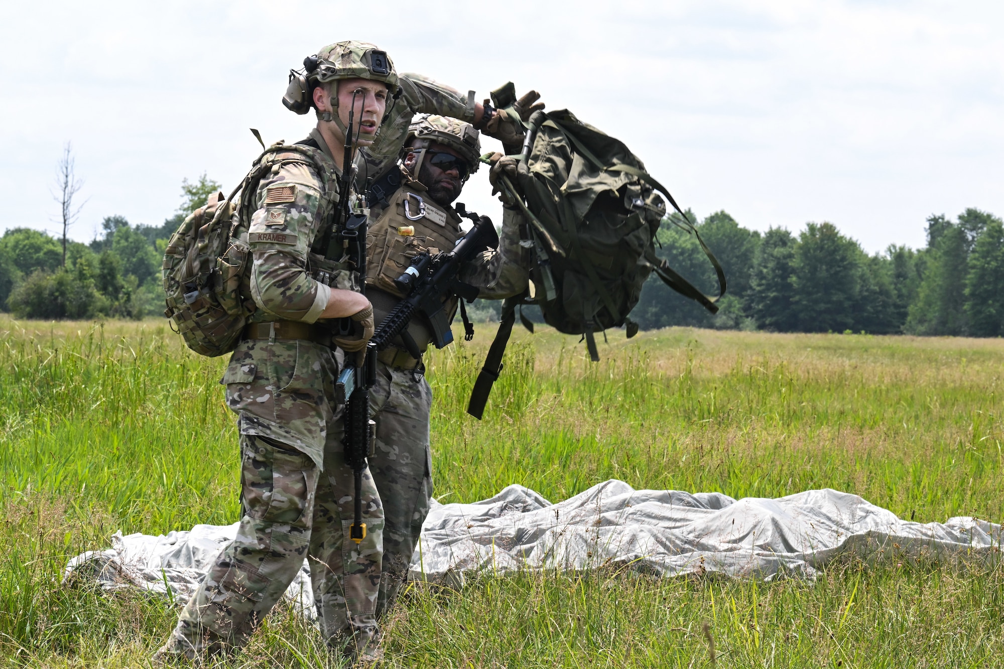 Defenders assigned to the 910th Security Forces Squadron conduct land navigation training on July 25, 2023, at Camp James A. Garfield Joint Military Training Center, Ohio.