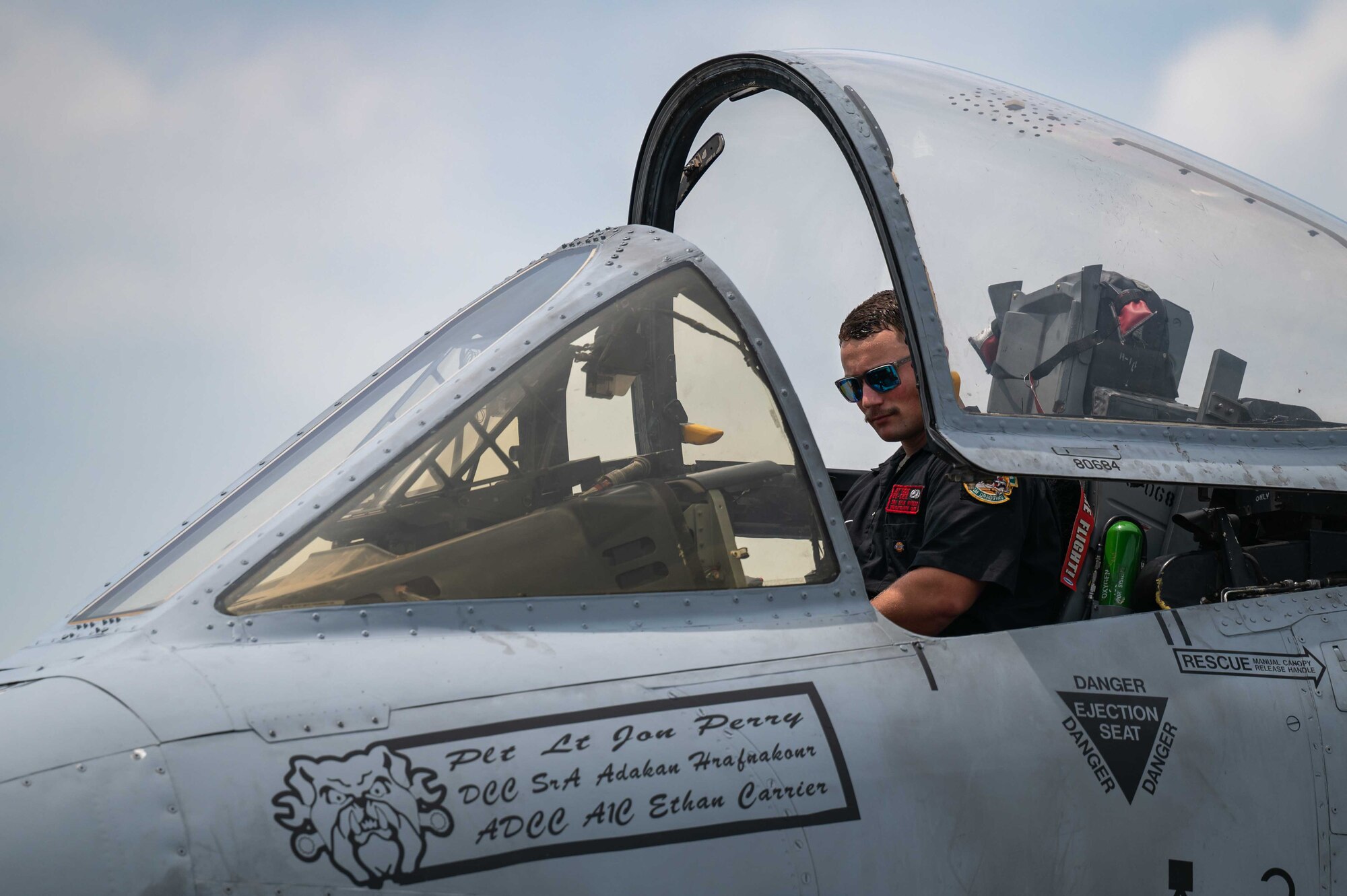 A U.S. Air Force Airman performs maintenance on an A-10C Thunderbolt II during exercise Cope Thunder 23-2 on the South ramp of Clark Air Base, Philippines, July 9, 2023. Cope Thunder gives us an opportunity to exercise combined fighter operations and enable tactical units to operate together. (U.S. Air Force photo by Airman 1st Class Jhade Herrera)