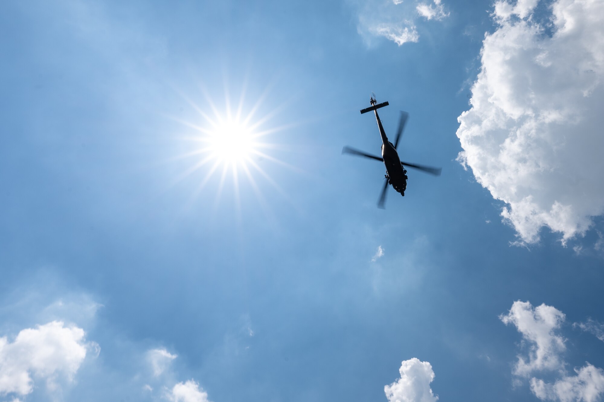 An HH-60G Jolly Green II flies overhead during Cope Thunder 23-2 at Clark Air Base, Philippines, July 7, 2023. Cope Thunder 23-2 gave the U.S. and the Philippines the opportunity to exercise combined fighter operations and enable tactical units to operate together.