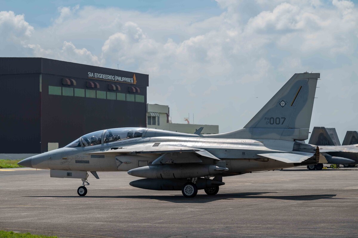 A Philippine Air Force FA-50 taxis on the flightline during exercise Cope Thunder 23-2 on the South ramp of Clark Air Base, Philippines, July 10, 2023. CT 23-2 builds relationships that bridge language barriers and enhances our collective ability to address the most pressing security challenges we face to improve regional security and protect a free and open Indo-Pacific. (U.S. Air Force photo by Airman 1st Class Jhade Herrera)