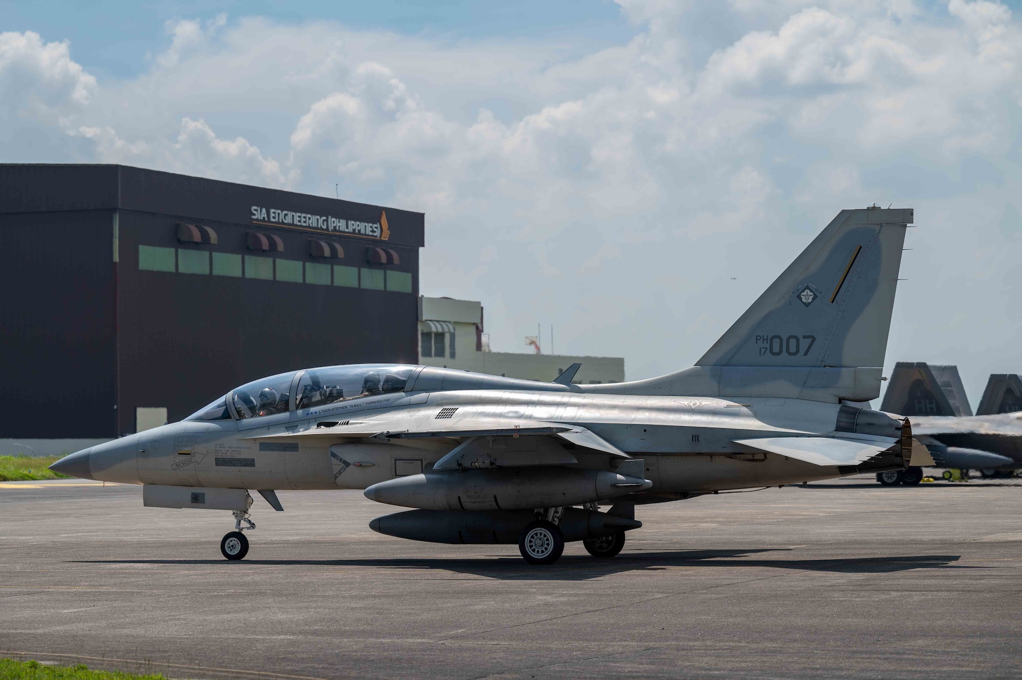 A Philippine Air Force FA-50 taxis on the flightline during exercise Cope Thunder 23-2 on the South ramp of Clark Air Base, Philippines, July 10, 2023. CT 23-2 builds relationships that bridge language barriers and enhances our collective ability to address the most pressing security challenges we face to improve regional security and protect a free and open Indo-Pacific. (U.S. Air Force photo by Airman 1st Class Jhade Herrera)