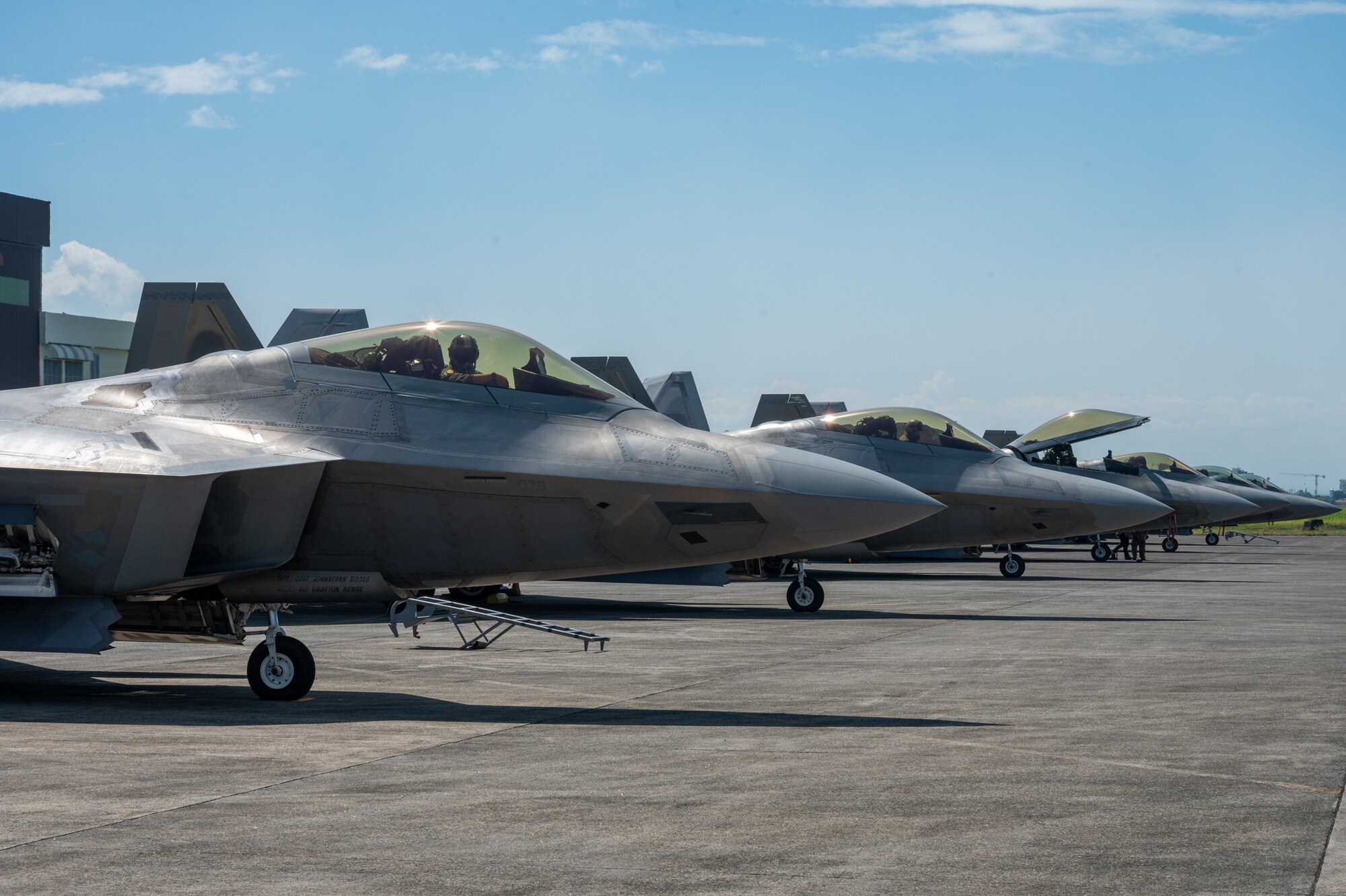 F-22 Raptors assigned to the 199th Expeditionary Fighter Squadron, prepare for Cope Thunder 23-2 operations at Clark Air Base, Philippines, July 8, 2023. Cope Thunder 23-2 gave the U.S. and the Philippines the opportunity to exercise combined fighter operations and enable tactical units to operate together.