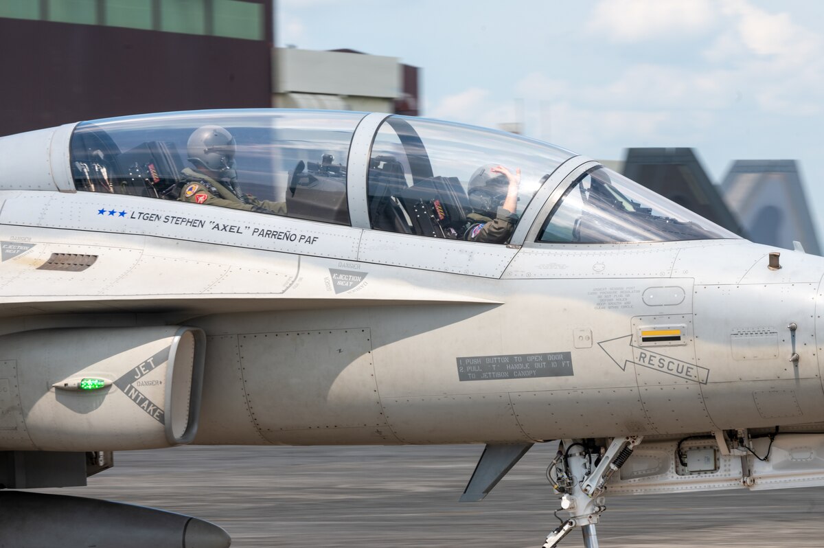A Philippine Air Force FA-50 Fighting Falcon taxis in support of  Cope Thunder 23-2 operations at Clark Air Base, Philippines, July 10, 2023. Cope Thunder 23-2 demonstrated the U.S.’ resolve in promoting regional security and cooperation. (U.S. Air Force photo by Senior Airman Vaughn Weber)