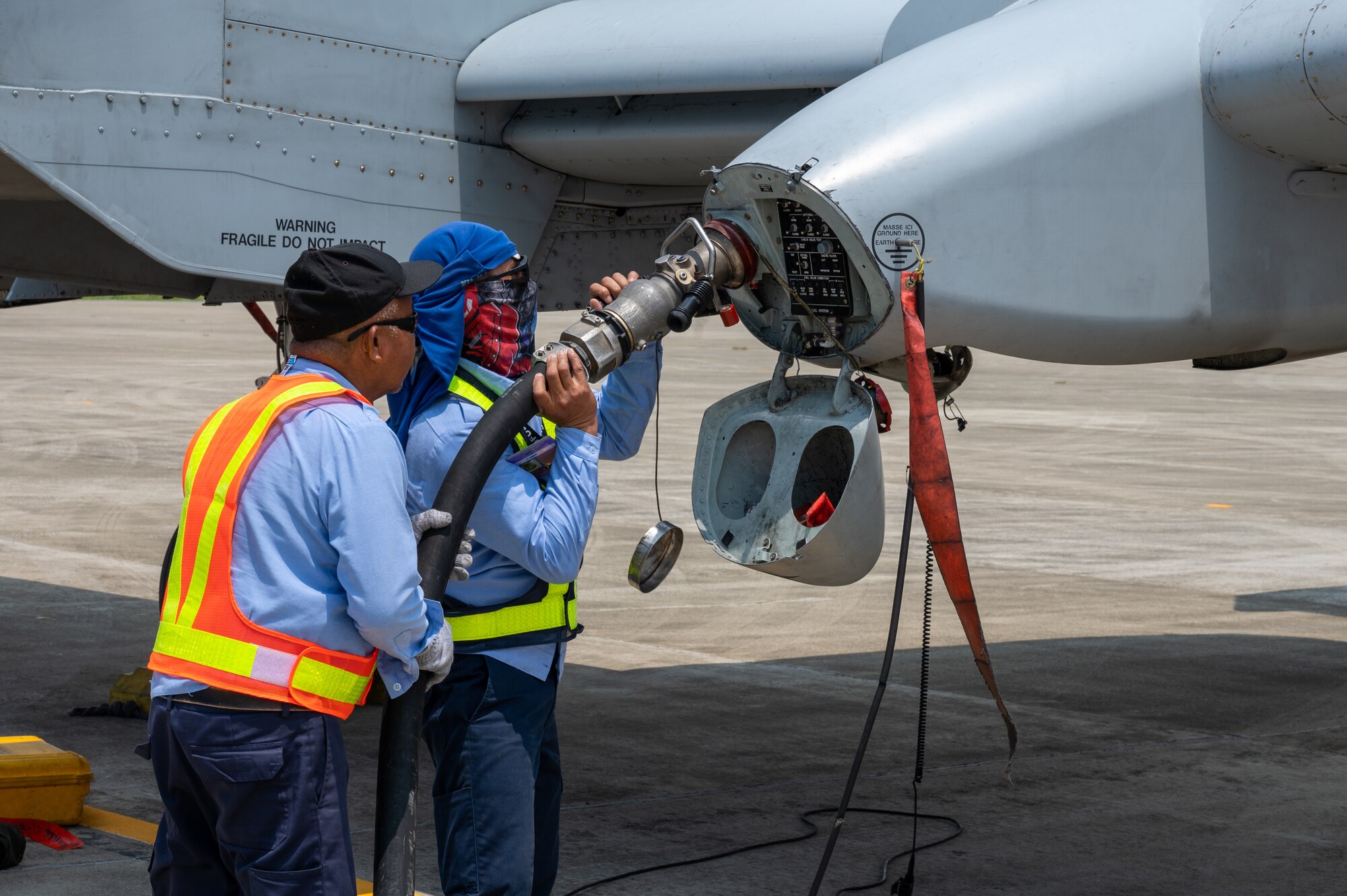 Contractors refuel an A-10C Thunderbolt II in support of Cope Thunder 23-2 at Mactan, Philippines, July 11, 2023. Cope Thunder 23-2 provided a unique opportunity for the service members to train together, increasing the U.S.’ and the Philippines’ ability to work together.