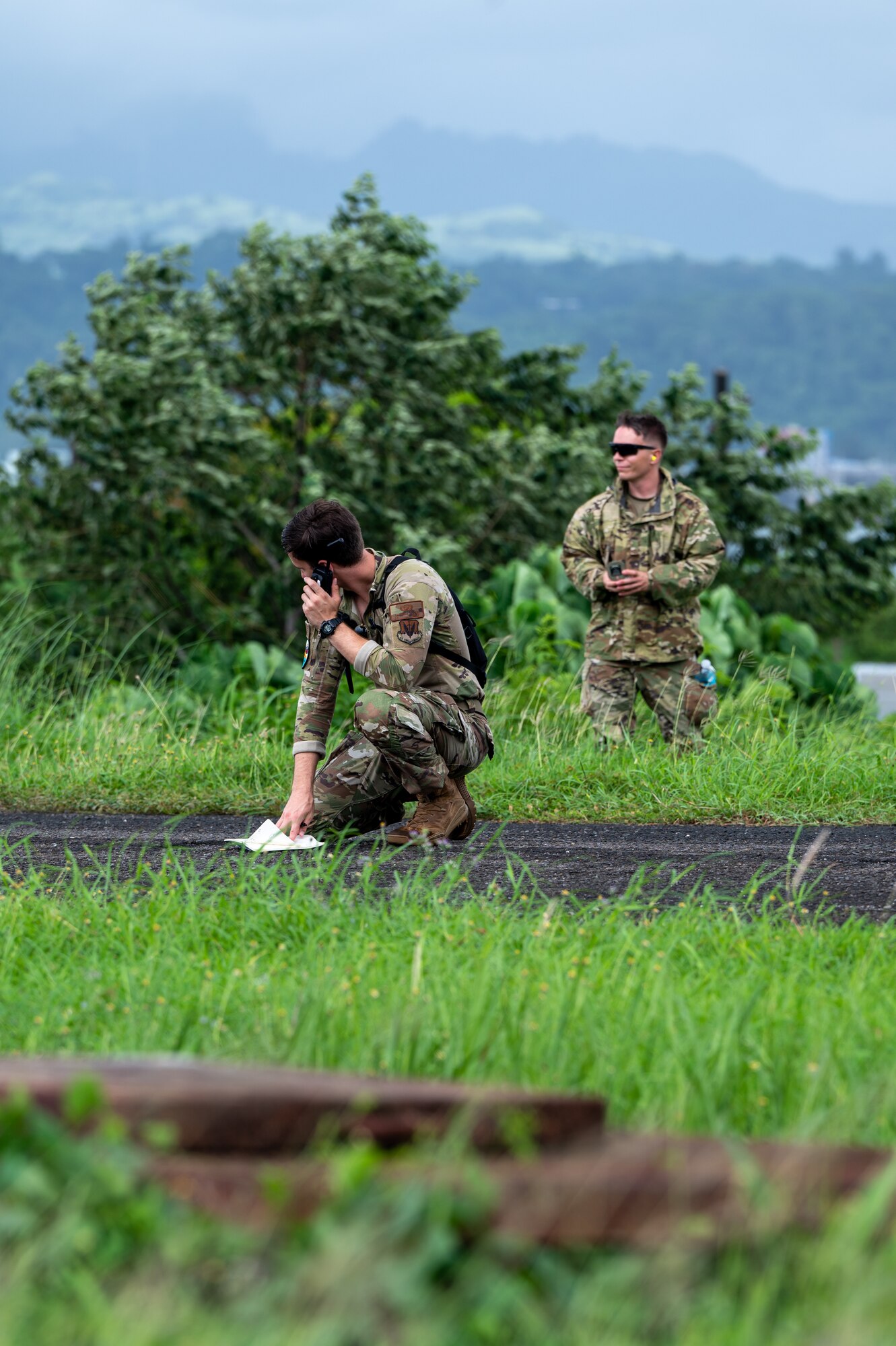 A U.S. Air Force Airman, assigned to Davis-Monthan Air Force Base, Arizona checks communication capabilities in support of Cope Thunder 23-2 at Subic Bay International Airport, Philippines, July 15, 2023. Cope Thunder was a bilateral exercise that aimed to improve the interoperability of the U.S. and the Philippines through fighter training. (U.S. Air Force photo by Senior Airman Vaughn Weber)