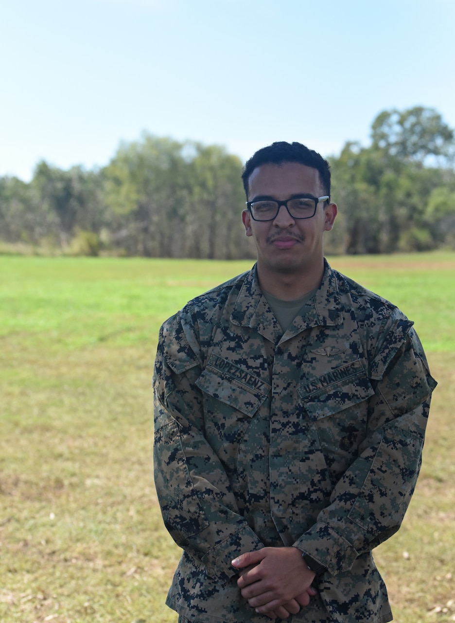 A Marine poses for a photo.