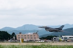 A U.S. Air Force F-16 Fighting Falcon assigned to the 35th Fighter Squadron takes off during a U.S.-Republic of Korea Buddy Squadron event at Cheongju Air Base