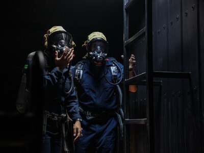 Members of the Joint Task Force-Red Hill (JTF-RH) roving security and fire watch team conduct low light and low visibility training on Joint Base Pearl Harbor-Hickam, Honolulu, Hawaii, August 1, 2023.