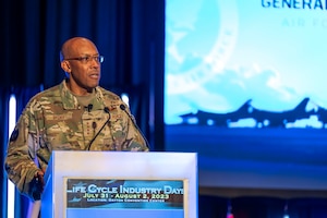 Air Force Chief of Staff Gen. CQ Brown, Jr., addresses Life Cycle Industry Days conference.