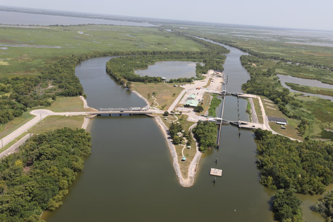 The flight took 20 district team members from the Jadwin Building, down the Texas coast to the Brazos River Floodgates, north to Addicks and Barker reservoirs, to the Conroe Army Reserve Center, the Wallisville Lake Project Office, and down the Houston Shipping Channel back to HQ.