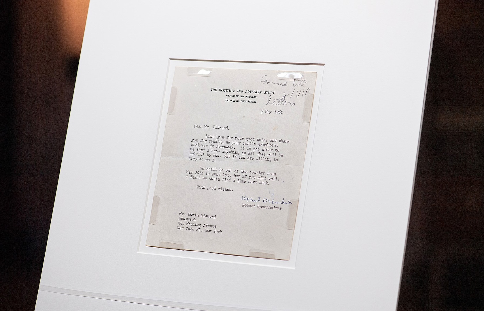 Through September, the National Cryptologic Museum is featuring artifacts from the early Atomic Age, including a letter from American physicist J. Robert Oppenheimer to Newsweek editor Edwin Diamond.