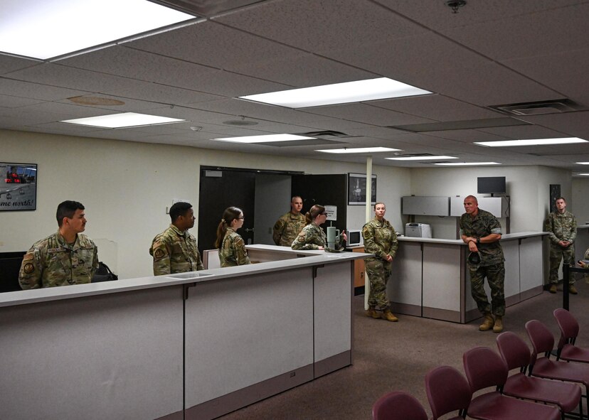 U.S. Marine Corps Sgt. Maj. Howard L. Kreamer, U.S. Strategic Command (USSTRATCOM) Senior Enlisted Leader, eats breakfast with noncommissioned officers at Minot Air Force Base, North Dakota, Aug. 2, 2023. During the breakfast, Kreamer answered questions about USSTRATCOM, and gave advice on how to enhance their leadership skills. (U.S. Air Force photo by Senior Airman Evan Lichtenhan)