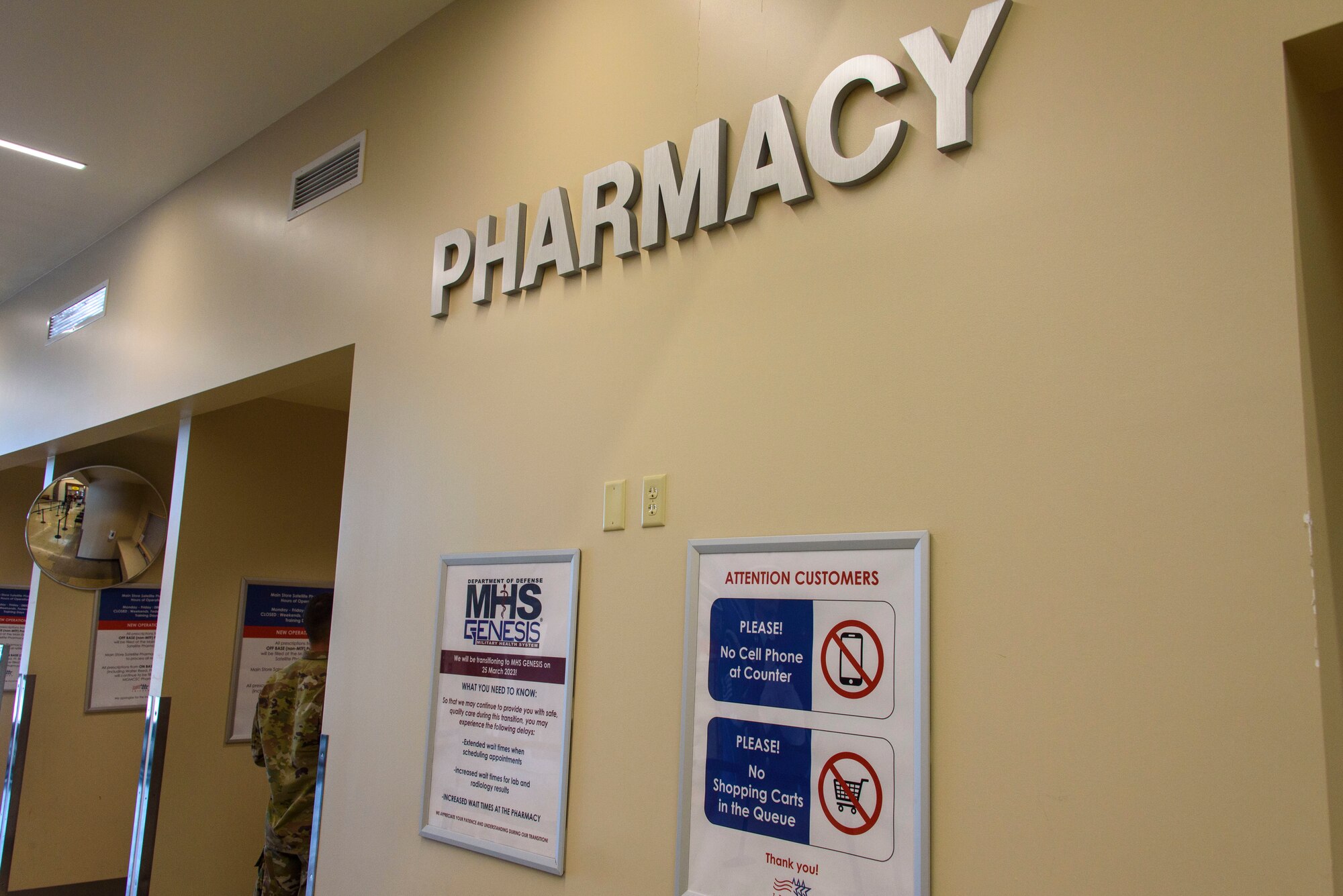 A sign for the pharmacy is displayed.
