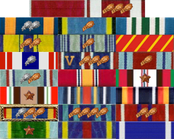 This graphic depicts the ribbons and awards attributed to Chief Master Sgt. Fleck. (U.S. Air Force graphic by Senior Airman Vernon R. Walter)