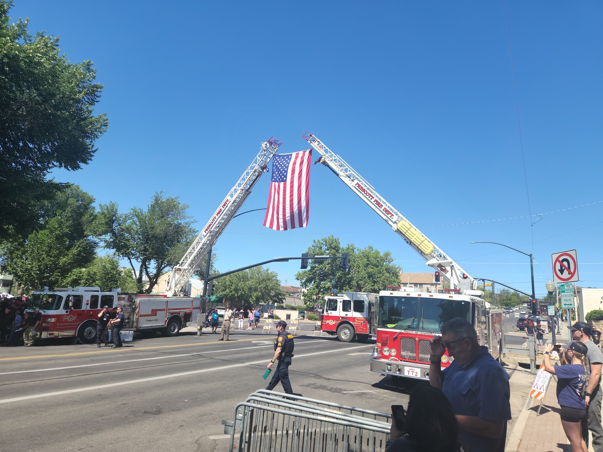 Government agencies setup for the 10 year memorial events for the Granite Mountain Hotshots at Prescott, Arizona, June 30, 2023.