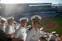 SEATTLE (Aug. 1, 2023) Midshipmen pose for a photo at a Seattle Mariners versus Boston Red Sox Major League Baseball game at T-Mobile Park during Seattle Fleet Week, Aug. 1, 2023. Seattle Fleet Week is a time-honored celebration of the sea services and provides an opportunity for the citizens of Washington to meet Sailors, Marines and Coast Guardsmen, as well as witness firsthand the latest capabilities of today’s U.S. and Canadian maritime services. (U.S. Navy photo by Mass Communication Specialist 2nd Class Madison Cassidy)