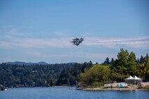 SEATTLE (Aug. 3, 2023) The U.S. Navy Flight Demonstration Squadron, the Blue Angels, perform at Lake Washington during Seattle Fleet Week, Aug. 3, 2023. Seattle Fleet Week is a time-honored celebration of the sea services and provides an opportunity for the citizens of Washington to meet Sailors, Marines and Coast Guardsmen, as well as witness firsthand the latest capabilities of today’s U.S. and Canadian maritime services. (U.S. Navy photo by Mass Communication Specialist 2nd Class Madison Cassidy)